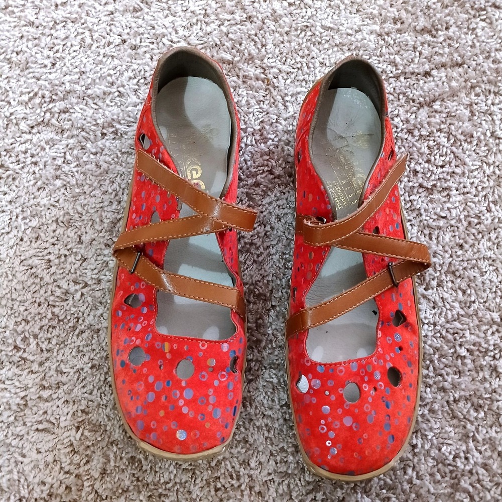 Rieker Mary Jane Flats Womens 40 Red Polka Dot Suede Antistress Comfort Shoes